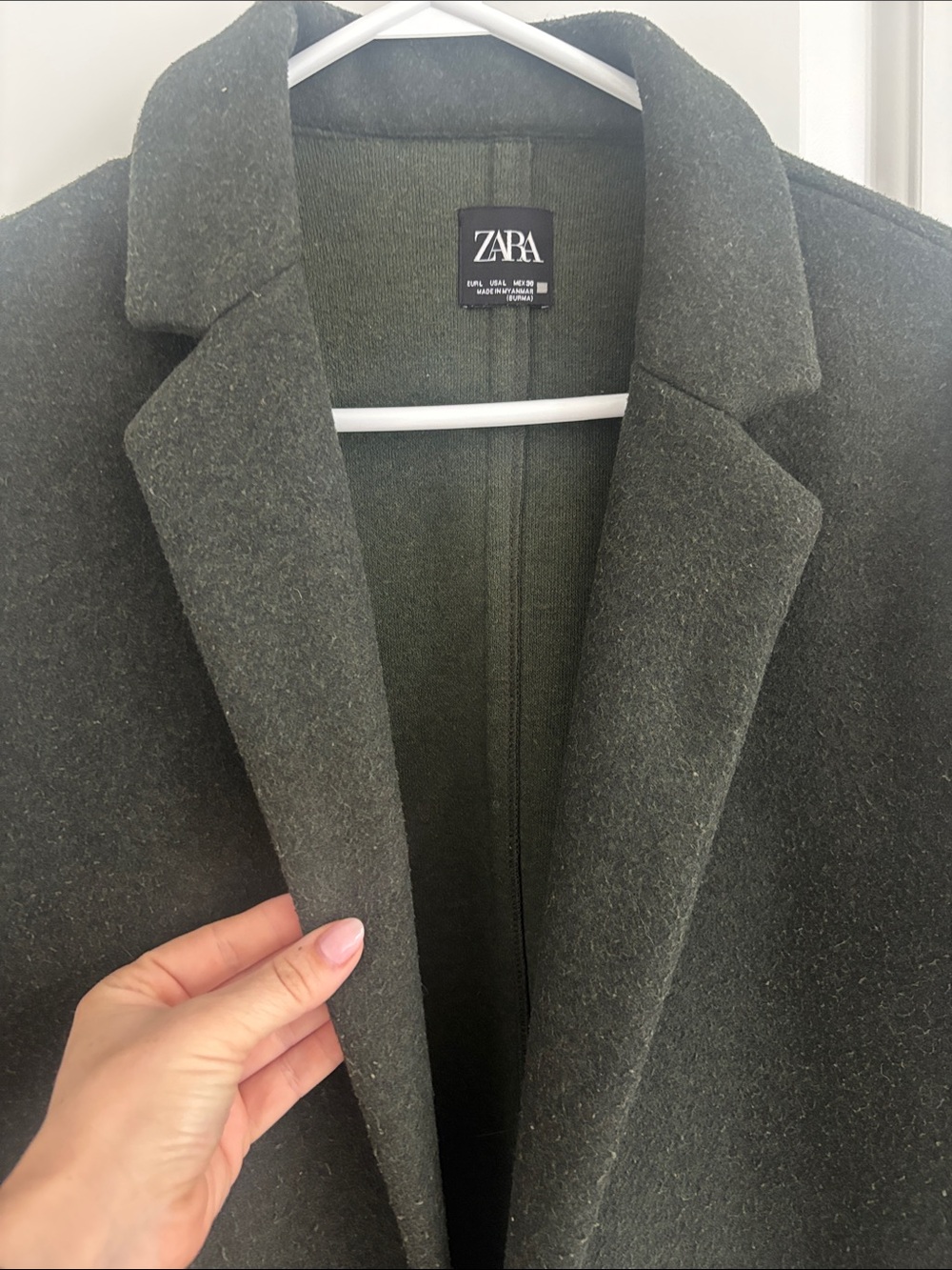 Zara Olive Green Tailored Wool-Blend Trench Coat